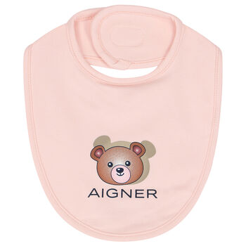 Baby Girls Pink Teddy Bear Logo Bib
